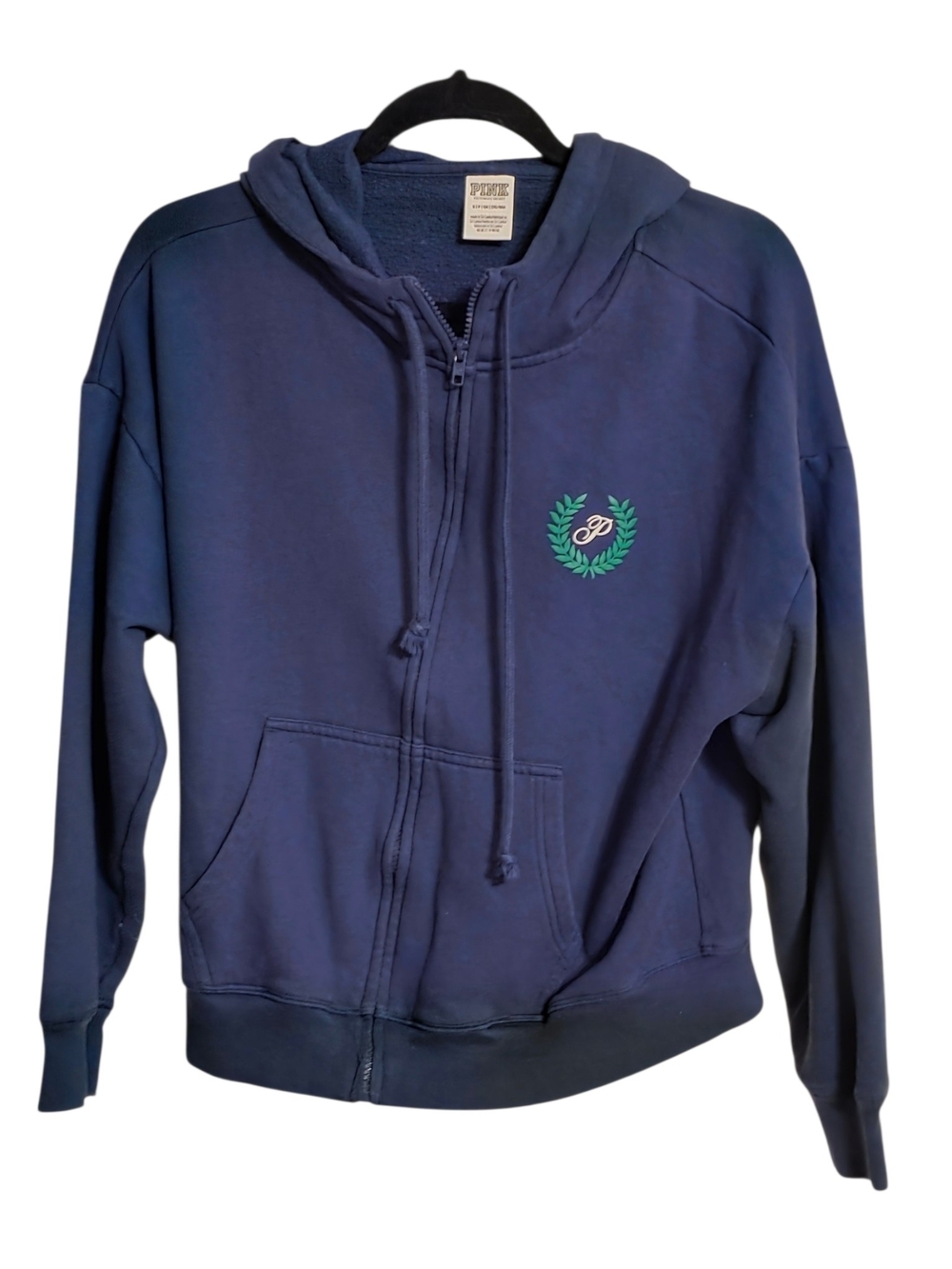 ​Victoria's Secret PINK Navy Blue Full-Zip Crest Hoodie - Size Small